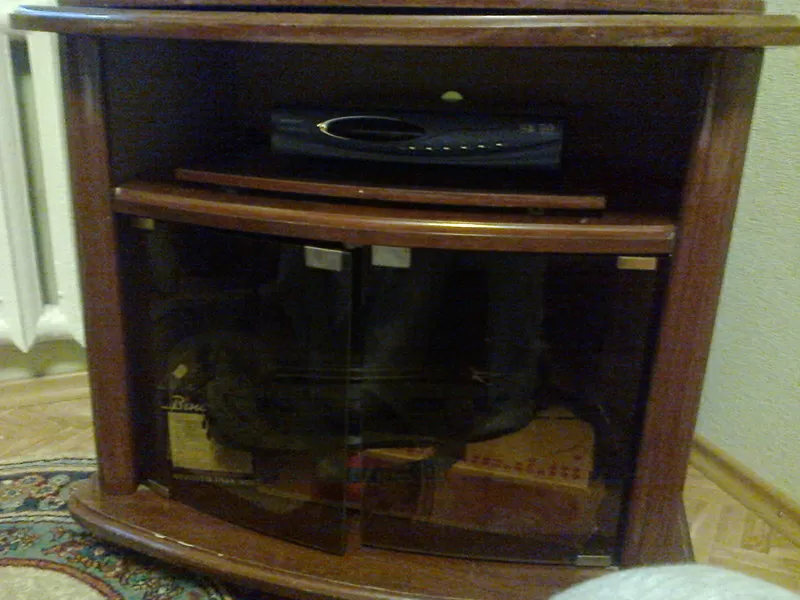 Телевизор и деревянный,  полированный столик под телевизор. 3